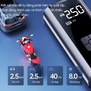Bơm Lốp Ô Tô, Xe Đạp, Xe Máy Điện Tử BXO02 Không Dây Đa Năng 8 may bom lop o to 6