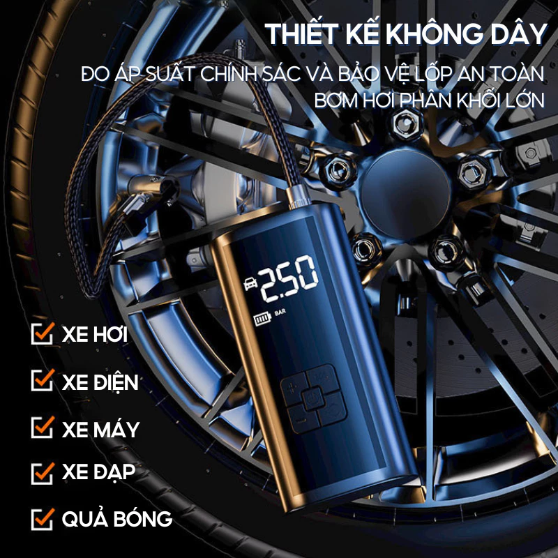 Bơm Lốp Ô Tô, Xe Đạp, Xe Máy Điện Tử BXO02 Không Dây Đa Năng 11 may bom lop o to 7